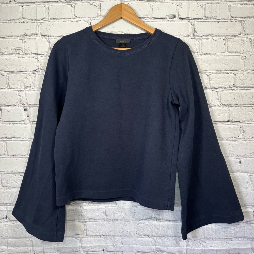 J. Crew Bell Sleeve Sweatshirt Women's Size XS Blue Crew Neck Long Sleeve
